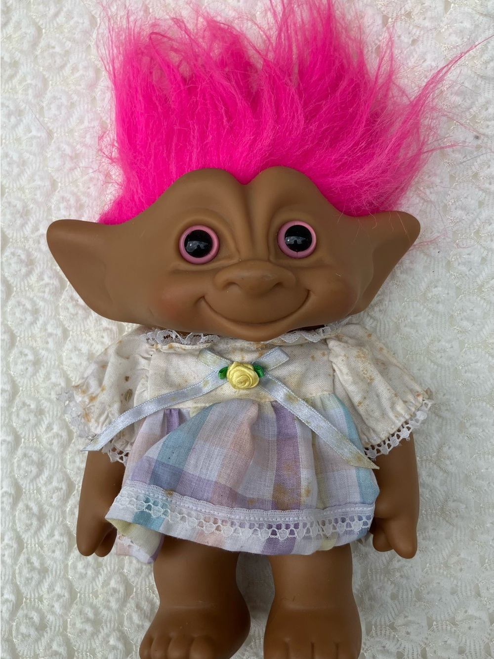Vintage Ace Novelty large Troll Doll With Pink Hair Rare Hard To Find Pink Eyes